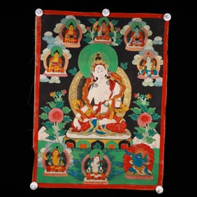 A Rare Brocade Painted Color Statue of Tara Tangka