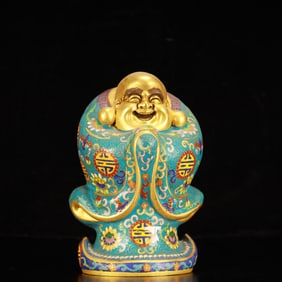 An Exquisite Cloisonne Lotus Pattern Statue of Maitreya Buddha