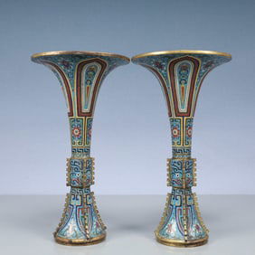 A Pair of Exquisite Cloisonne Lotus and Beast-Face Pattern Vases