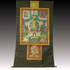 A Rare Brocade Painted Color Statue of Manjusri Tangka