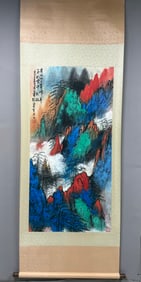 A Chinese Vertical Scroll Ink Painting of Landscape on Paper
