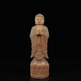 An Exquisite Camphor Wood Painted Color Statue of Sakyamuni