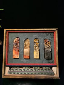 A Set of Fine Shoushan Stone Plum Blossom,Orchid,Bamboo and Chrysanthemum Pattern Seals