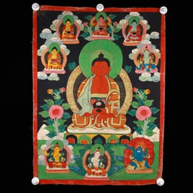 A Rare Brocade Painted Color Statue of Sakyamuni Tangka