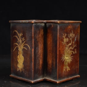 A Rare Bronze Plum Blossom,Orchid Bamboo and Chrysanthemum Pattern Brush Pot