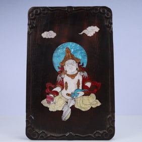 A Rare Zitanwood Inlaid Gems Statue of Mammon Pendant