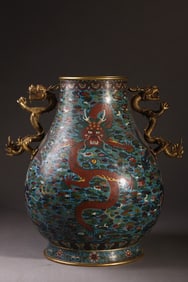 A Pair of Huge Cloisonne Enamel Dragon Pattern Dragon-Ears Vases