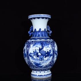 A Rare Blue and White Character and Story Pattern Double-Ears Vase