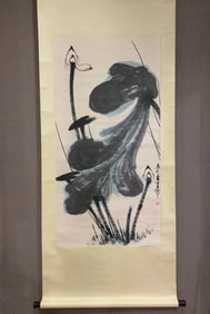 A Chinese Vertical Scroll Ink Painting of Flower on Paper