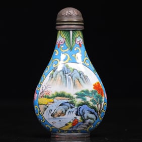 An Exquisite Painted Enamel Landscape and Figure Pattern Snuff Bottle