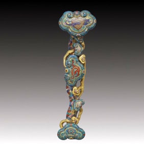 An Exquisite Cloisonne Dragon and Phoenix Pattern Ruyi