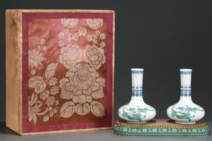 A Pair of Exquisite Doucai Dragon Pattern Vases