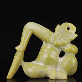 An Archaic Hongshan Culture Yellow Jade Figure Ornament