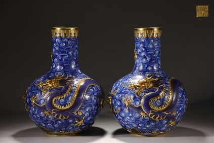 A Pair of Huge Cloisonne Enamel Dragon Pattern Vases