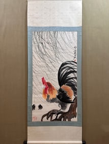 A Chinese Vertical Scroll Ink Painting of Rooster on Paper,Qi Baishi