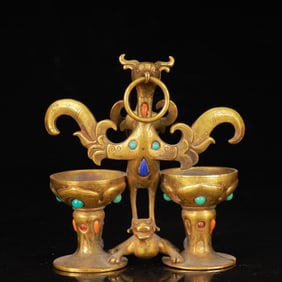 An Exquisite Gilt Bronze Phoenix Candlestick,Inlaid Turquoise