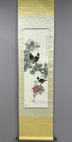 A Chinese Vertical Scroll Ink Painting of Flower and Bird on Paper