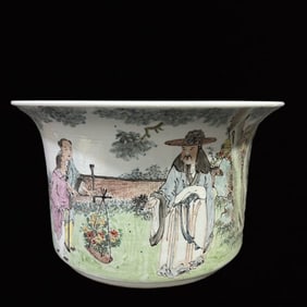 An Exquisite Light Crimson Color Figure Pattern Flowerpot