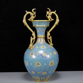 A Huge Cloisonne Lotus Pattern Dragon-Ears Vase