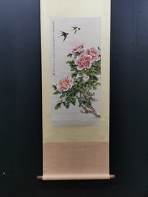 A Chinese Vertical Scroll Ink Painting of Flower on Paper