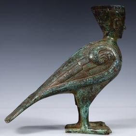 A Rare Bronze Human-Face Bird Ornament,With Inscription