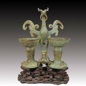 A Rare Bronze Phoenix Cup