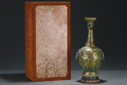 An Archaic Inlaid Gold Bronze Dragon Pattern Double-Ears Pot