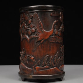 An Exquisite Bamboo Pine and Crane Pattern Brush Pot