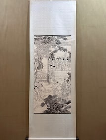 A Chinese Vertical Scroll Ink Painting of Character and Story on Paper