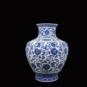 An Exquisite Blue and White Lotus and Eight Treasures Pattern Double-Ears Vase