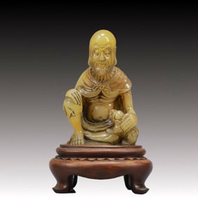 A Rare Shoushan Stone Statue of Arhat