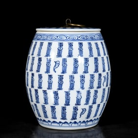 An Exquisite Blue and White Shou-Character Pattern with Cover Jar