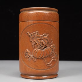 An Exquisite Bamboo Pumpkin Pattern Brush Pot, With Poem