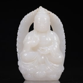 An Exquisite White Jade Statue of Sakyamuni