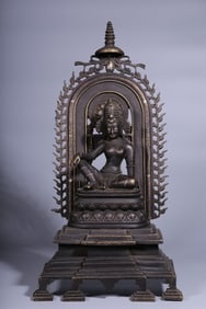 A Rare Alloy Copper Inlaid Silver Statue of Avalokitesvara
