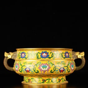 An Exquisite Cloisonne Lotus Pattern Dragon-Ears Censer