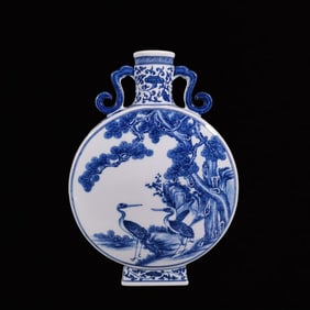 An Exquisite Blue and White Flower and Bird Pattern Double-Ears Vase