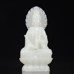 An Exquisite White Jade Statue of Avalokitesvara