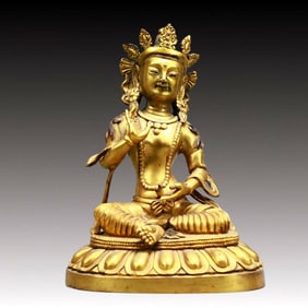 A Solemn Gilt Bronze Statue of Avalokitesvara