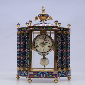 An Exquisite Cloisonne Flower Pattern Table Clock Ornament