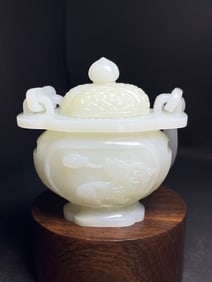 An Exquisite White Jade Lion Pattern Ewer