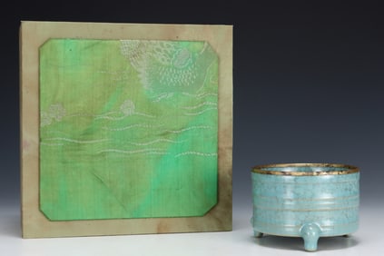 An Exquisite Ru yao Sky Blue Glazed Tripod Censer,With an Imperial Poem by Emperor Qianlong