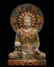 A Solemn Marble Painted Color Statue of Avalokitesvara