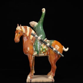 An Rare Tang Tri-Color Glazed Pottery Figure Riding Horse Ornament