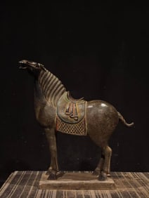 A Rare Limestone Painted Color Horse Ornament