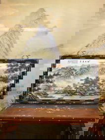 An Exquisite Redwood Painted Color Inlaid Porcelain Plaques Famille-Rose Landscape Pattern Hanging