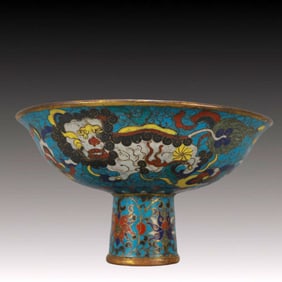 An Exquisite Cloisonne Lion Pattern Stem Bowl