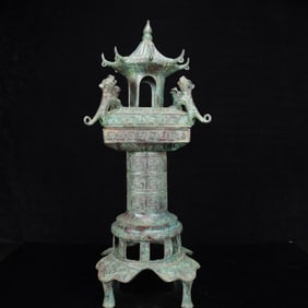 An Archaic Bronze Auspicious Beast Palace Lantern