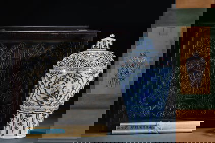 A Huge Blue and White Underglaze-Red Figure and Story Pattern Vase,with Vertical Scroll Painting on