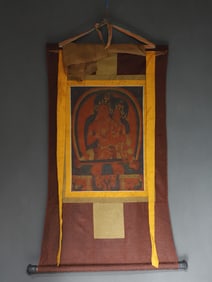 A Rare Brocade Painted Color Buddha Statue Tangka